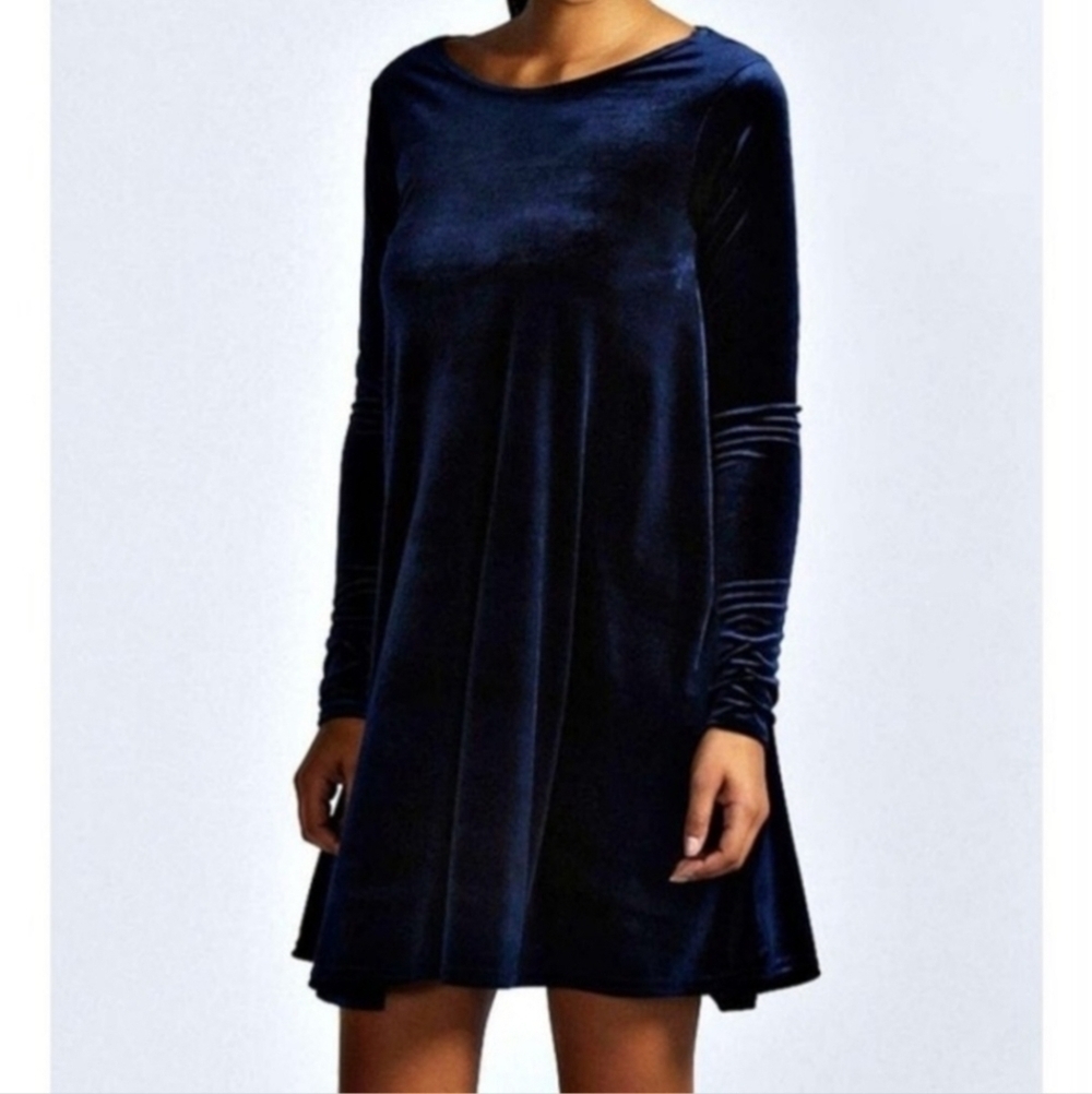 Moda International Blue Velvet Velour Cocktail Dress Women's Size Small S EUC
